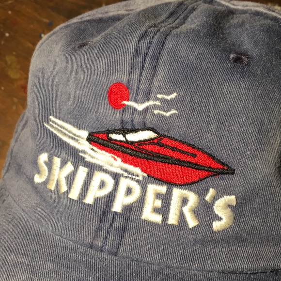 Skipper’s hat full 6 panel adjustable leather back strap boating cap faded blue - Picture 12 of 13